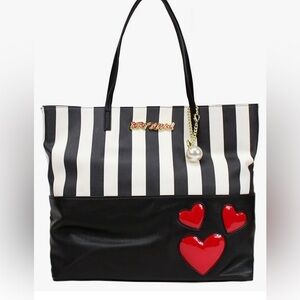 Betsey Johnson Large Striped Heart Tote